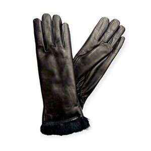 Sermoneta Gloves Black Leather Rabbit Fur Lined Gloves size 7.5, NWT